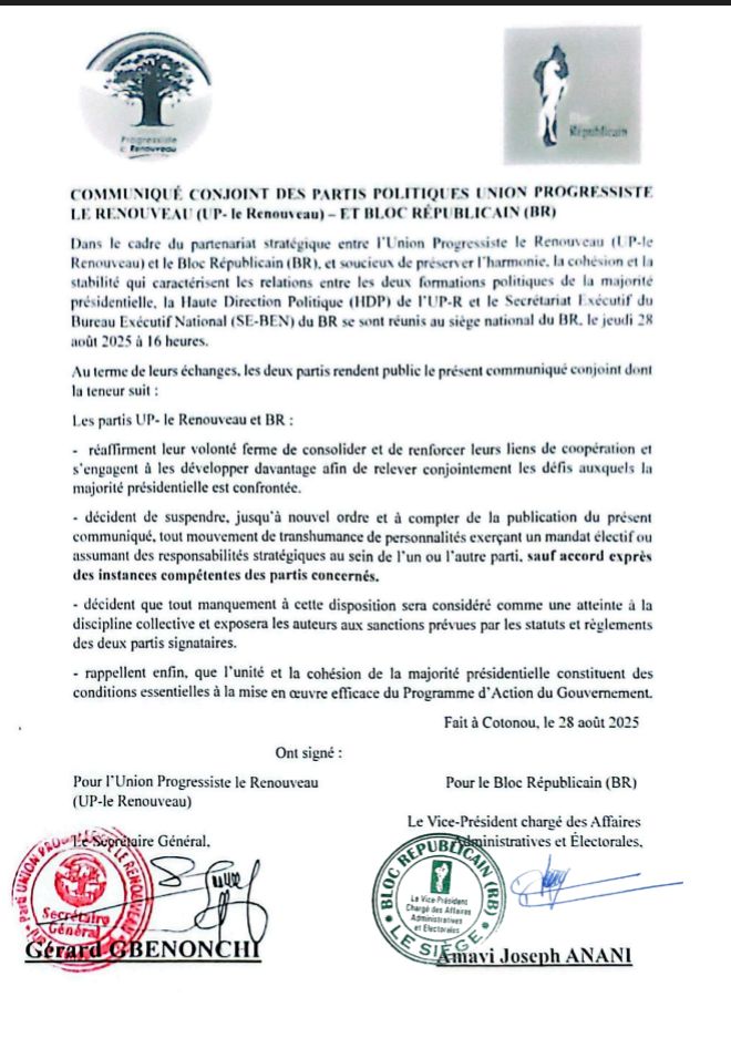 Vie des partis politiques : l’UP le Renouveau et le BR renforcent leurs liens