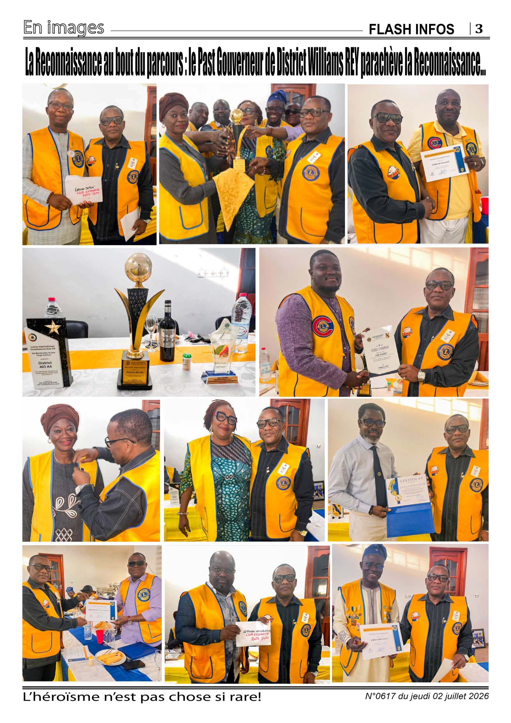 District 403A4 du Lions International: Le Past Gouverneur Williams REY parachève la reconnaissance par la remise des distinctions aux artisans du mandat 2023-2024