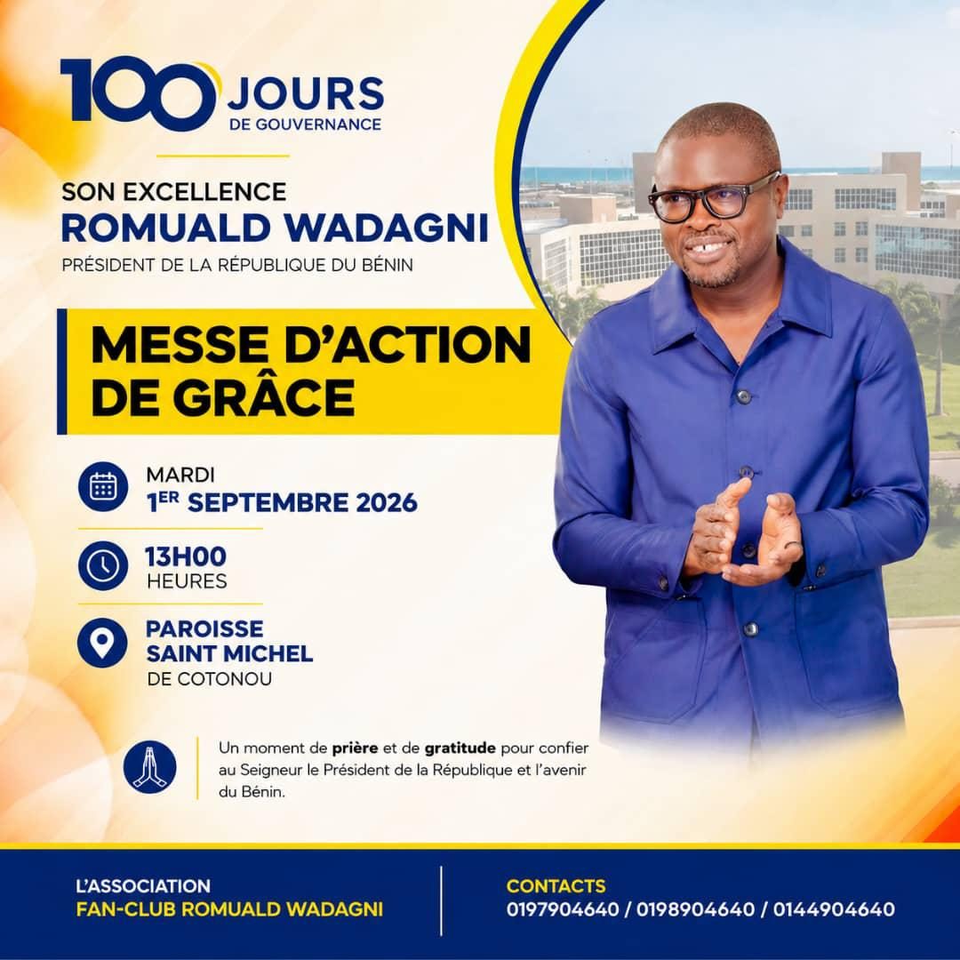 100 jours de gouvernance : le Fan-Club Romuald Wadagni annonce une messe d’action de grâce à Cotonou